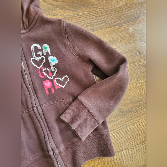 GAP KIDS Girls Small 6/7 brown gemmed logo full-zip hoodie - Picture 3 of 6